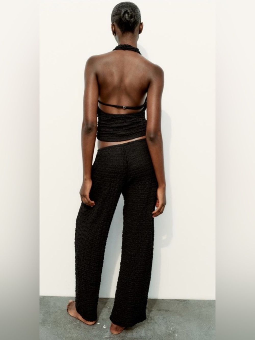 Black Textured Wide-Leg Pants & Open Back Top - 5039/492 & 5039/347